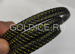 Шнур для браслетов из экокожи черный с желтой прострочкой 12мм / 250 мм